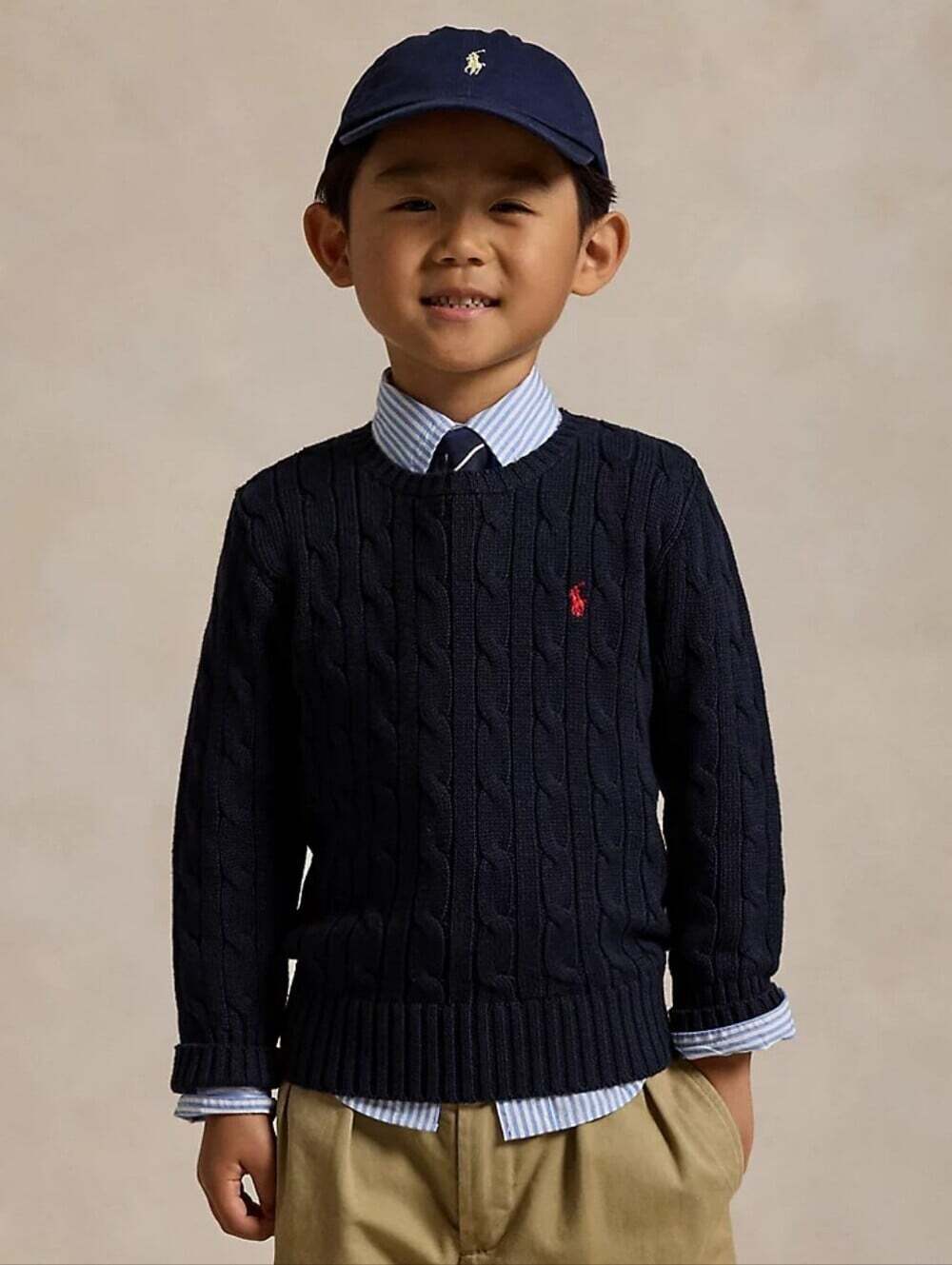 Polo Ralph Lauren Kids Cable Knit Sweater Black Cotton M 10-12 Red Pony